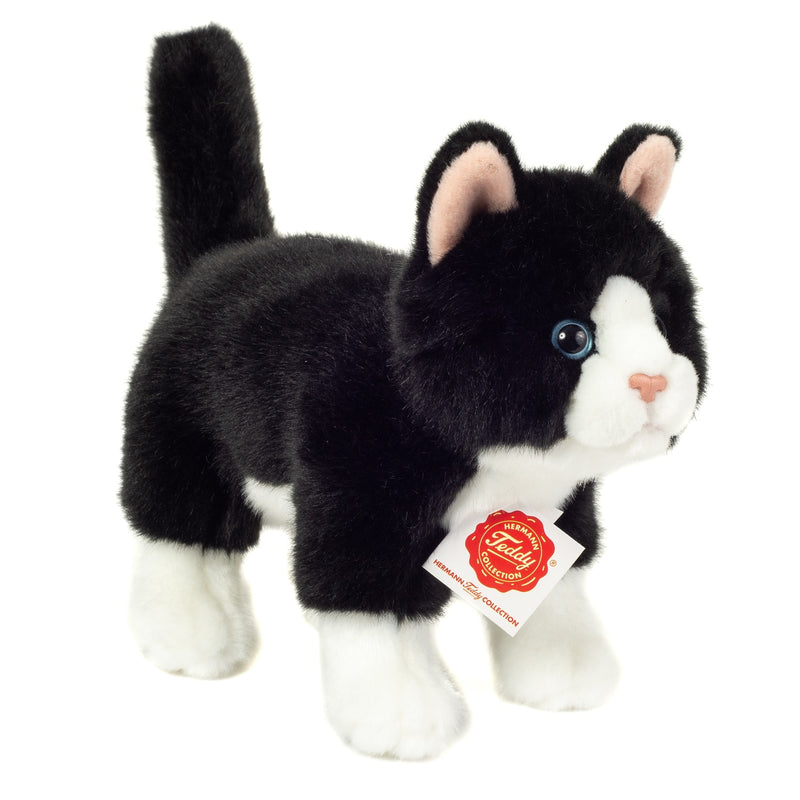 Peluche chat noir et blanc debout 20 cm