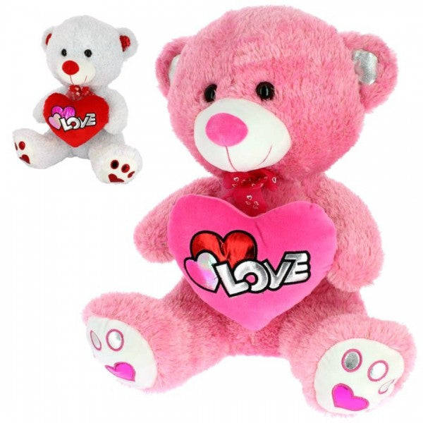 Peluche ours rose avec coeur 42 cm