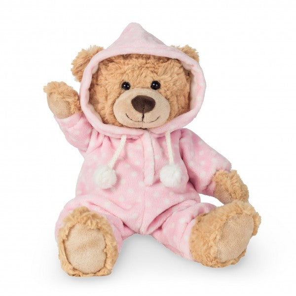 Peluche ours avec pyjama rose 30 cm -
