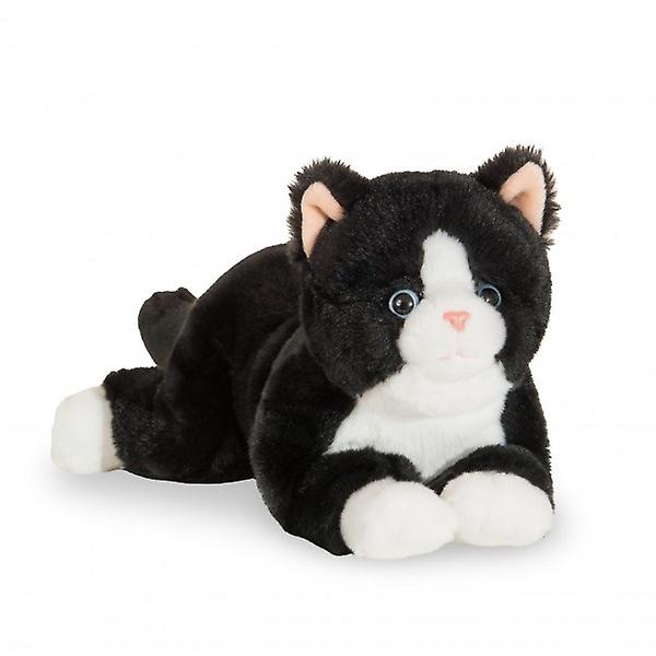Peluche chat souple noir et blanc 30 cm -