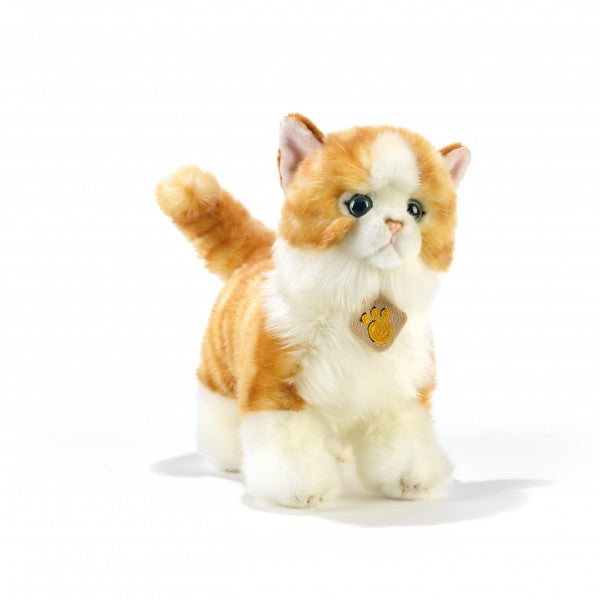 Peluche chat roux et blanc 28 cm