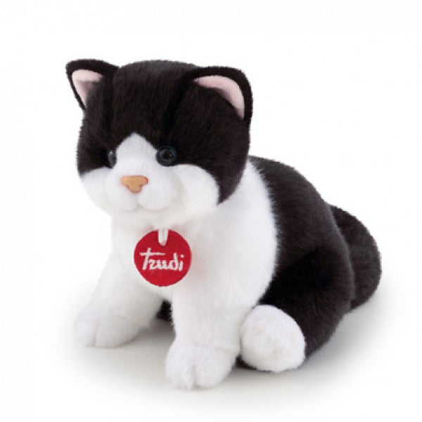 Peluche chaton noir et blanc 24 cm