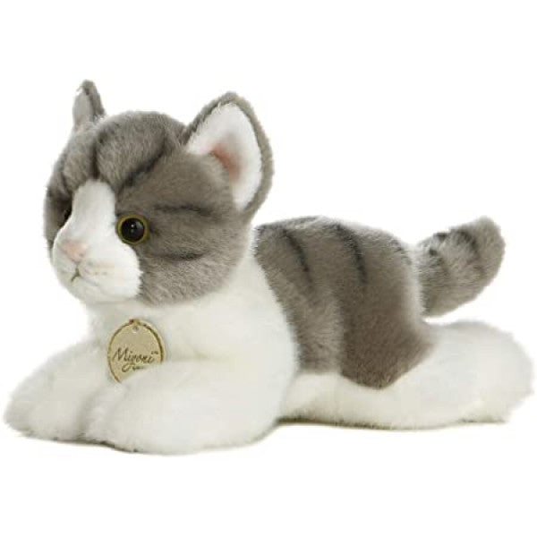 Peluche chat tigré gris allongé  20 cm  -