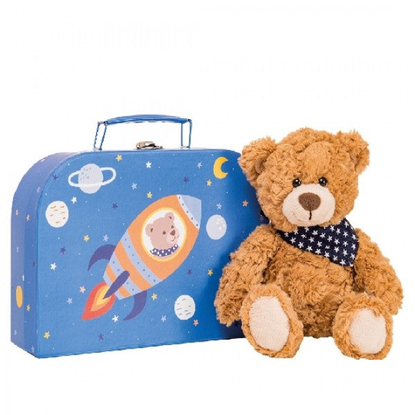 Ours brun Ferdi avec son foulard dans sa valise 26 cm