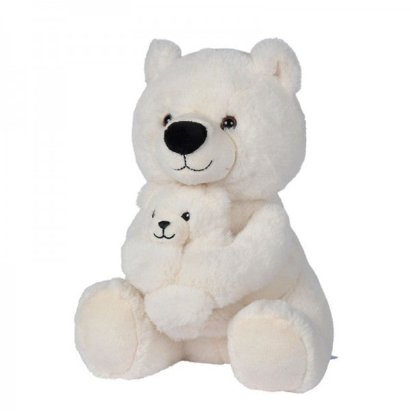 Peluche ours polaire avec son bébé 28 cm